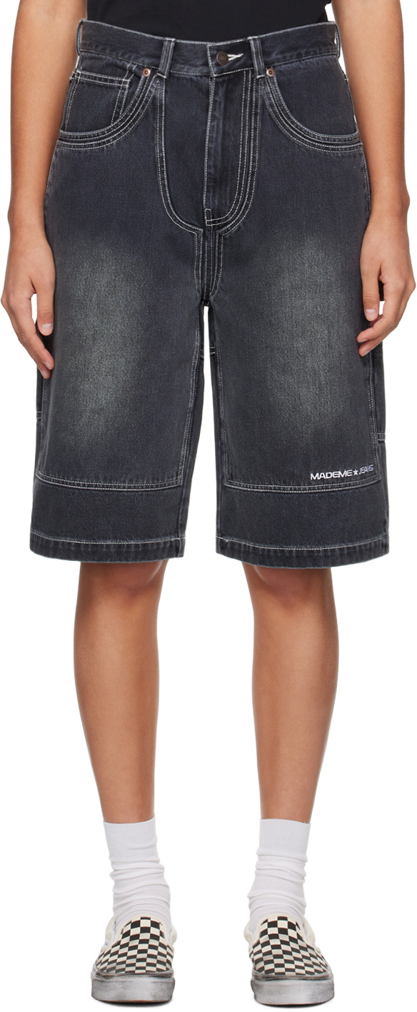 MadeMe Black Double-Knee Denim Shorts