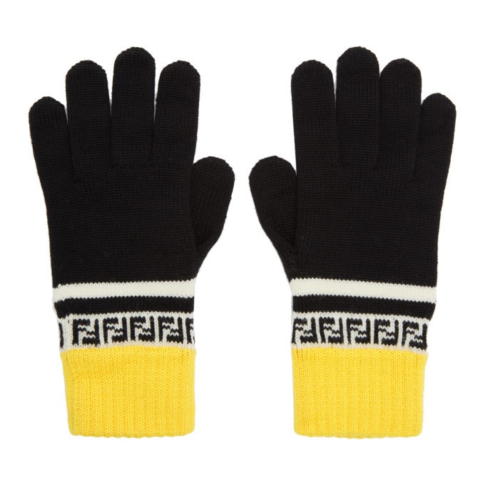 Photo: Fendi Black and Yellow Wool Forever Fendi Gloves