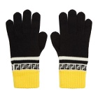 Fendi Black and Yellow Wool Forever Fendi Gloves
