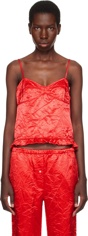 Photo: Meryll Rogge Red Creased Satin Slip Camisole