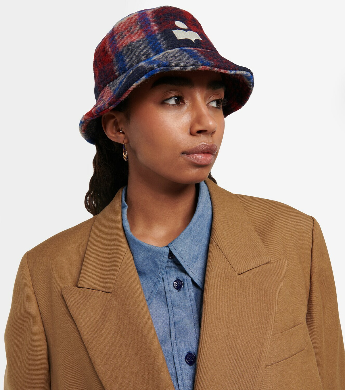 Isabel Marant HALEY Bucket Hat Green Beige Check Embroidered Wool Blend Size 56 Isabel Marant  main image 4