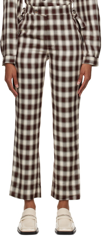 Photo: Bode Brown & White Plaid Side-Tie Trousers