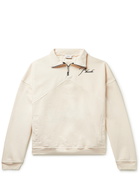 RHUDE - Logo-Embroidered Loopback Cotton-Jersey Half-Zip Sweatshirt - Neutrals