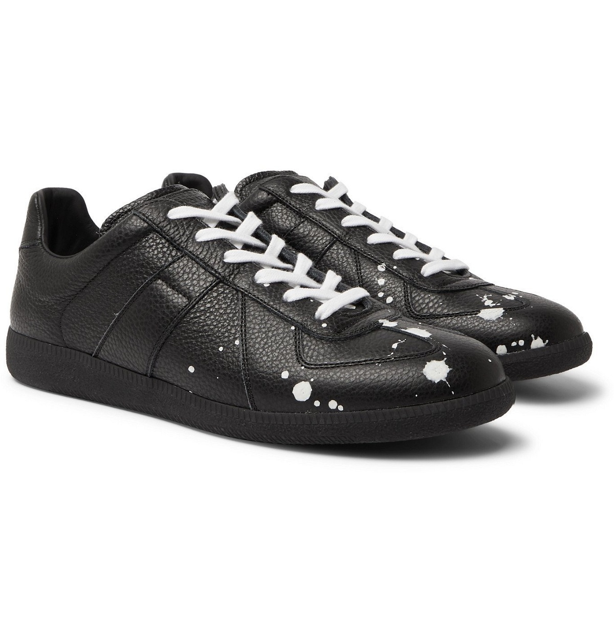 Photo: Maison Margiela - Replica Paint-Splattered Full-Grain Leather Sneakers - Black