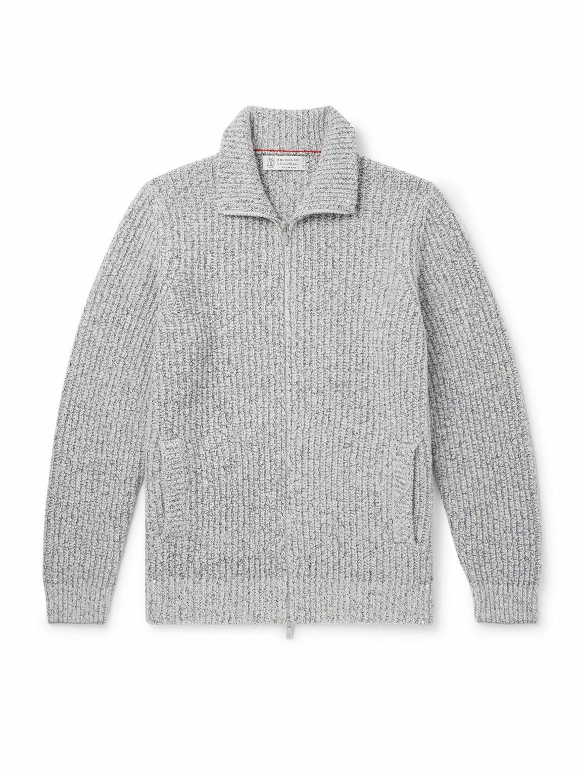 Brunello Cucinelli - Ribbed Wool, Silk and Cashmere-Blend Zip-Up Cardigan - Neutrals