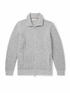Brunello Cucinelli - Ribbed Wool, Silk and Cashmere-Blend Zip-Up Cardigan - Neutrals