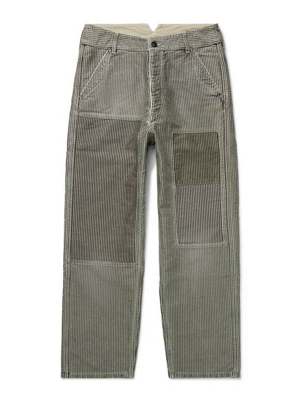 Photo: Visvim - Pastoral Straight-Leg Panelled Striped Cotton-Moleskin Trousers - Gray