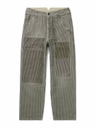 Visvim - Pastoral Straight-Leg Panelled Striped Cotton-Moleskin Trousers - Gray