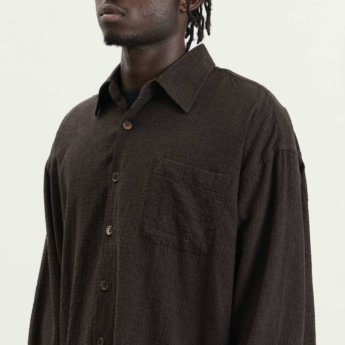 Our Legacy Men's Check Grid Cloth Borrowed Shirt in Truffle