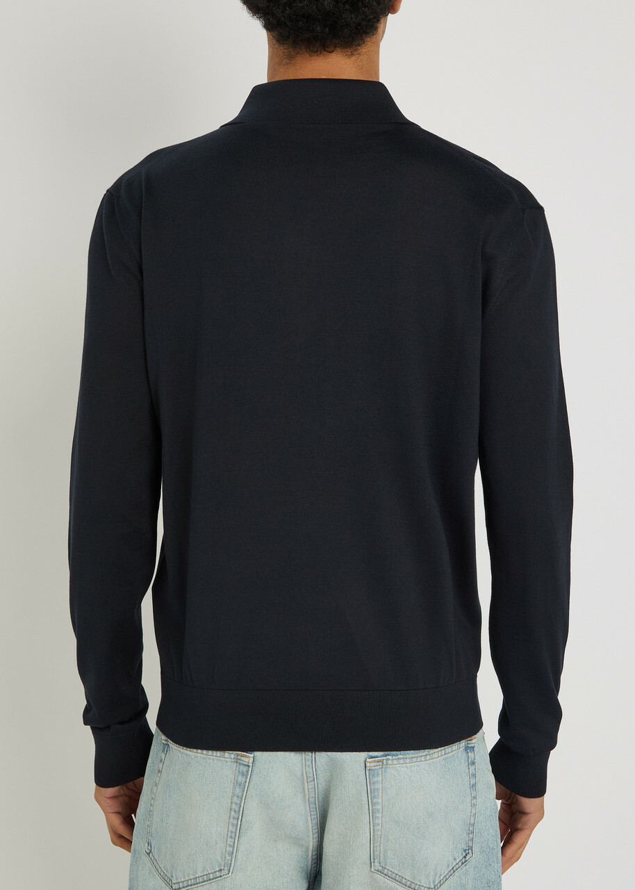 Saint Laurent Silk and Cotton-blend Polo Shirt Dark Blue