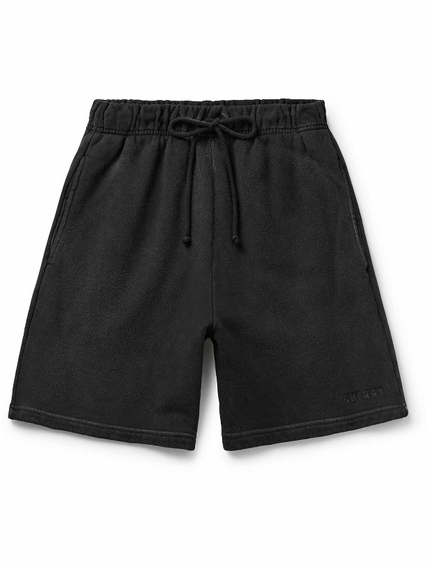 Photo: CHERRY LA - Baja Straight-Leg Logo-Embroidered Cotton-Jersey Drawstring Shorts - Black
