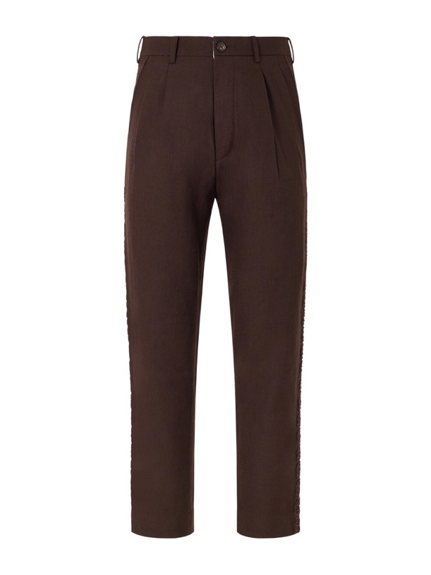 Photo: Kartik Research - Straight-Leg Pleated Embroidered Wool-Twill Trousers - Brown