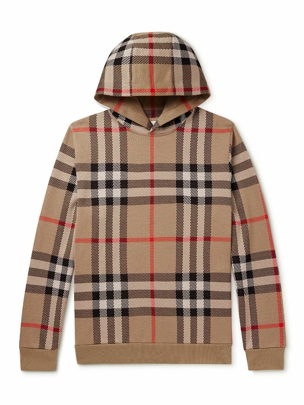 Photo: Burberry - Checked Cotton-Jacquard Hoodie - Neutrals