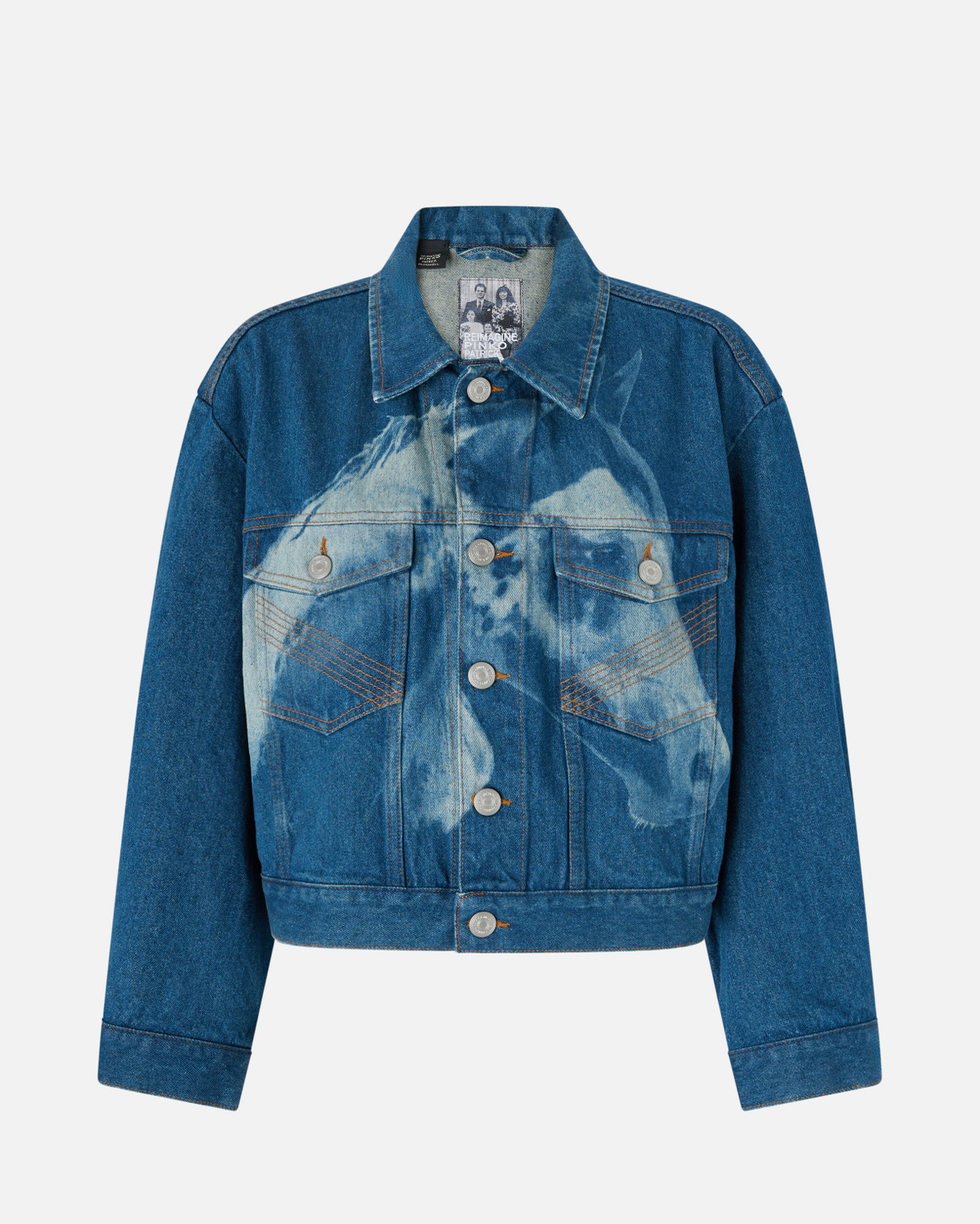 Pinko Reimagine By Pinko X Patrick Mc Dowell Denim Jacket With Horse Print Rinse Wash
