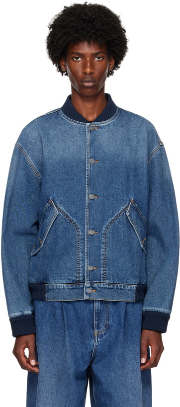 Photo: Moschino Blue Barcode Patch Denim Bomber Jacket