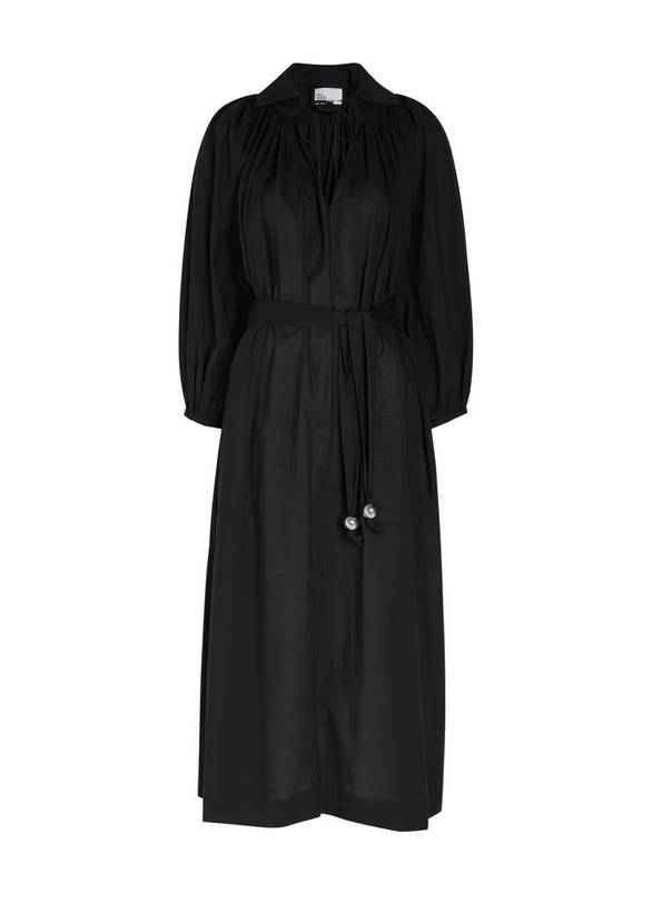 Photo: Lisa Marie Fernandez Pleated Belted Cotton Midi Shirt Dress Black