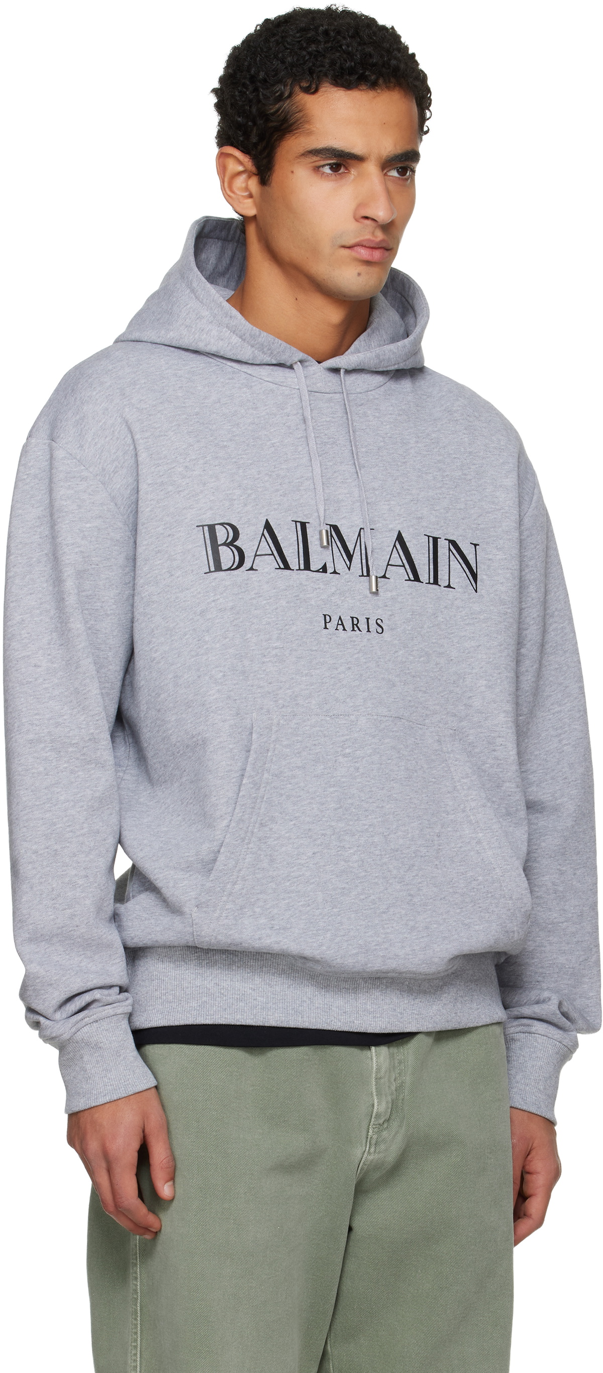 Balmain Gray 'Balmain' Printed Hoodie