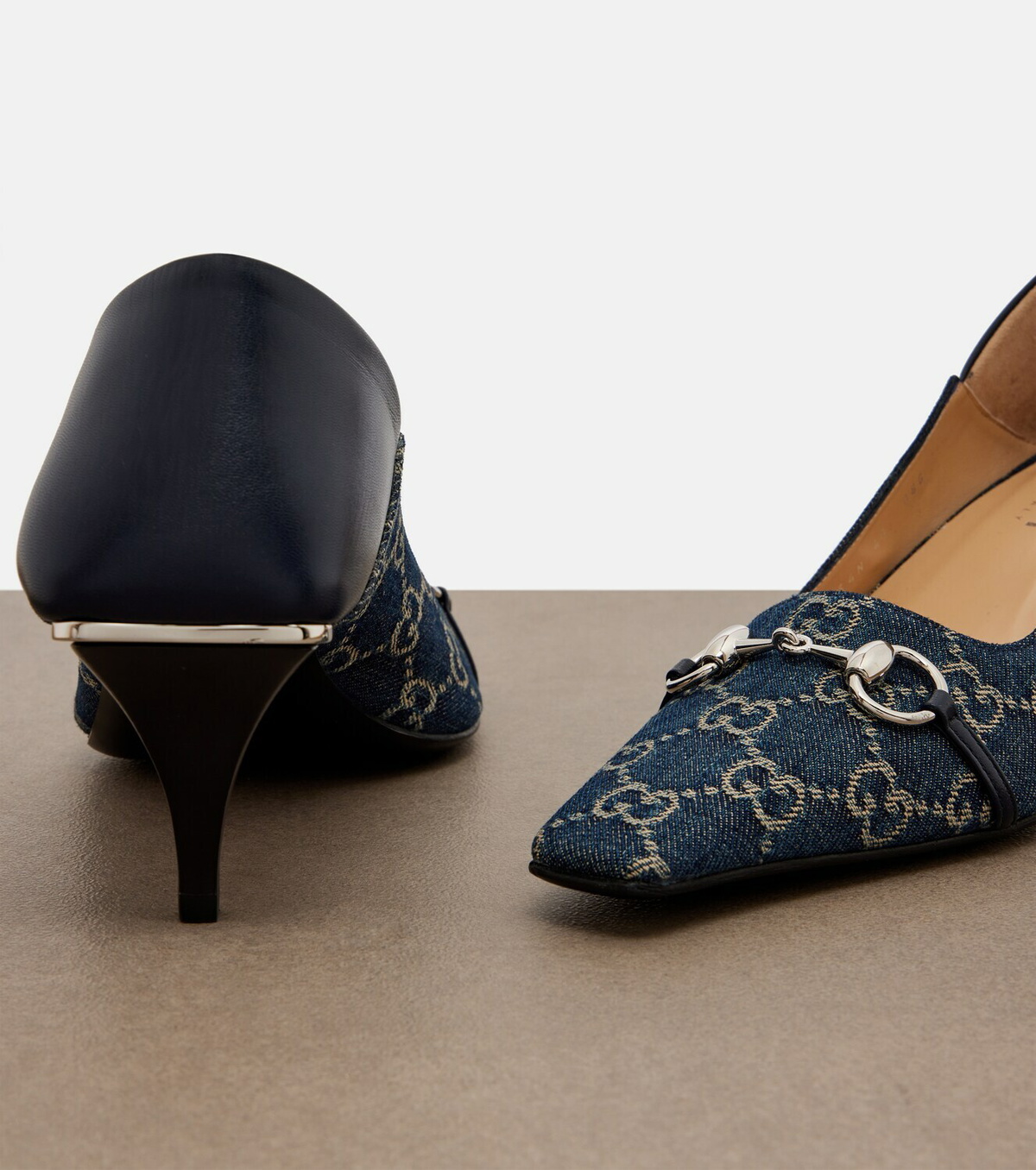 Gucci Vittoria leather-trimmed denim pumps