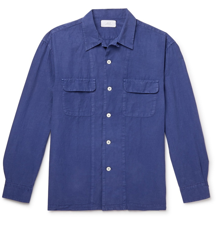 Photo: Mr P. - Convertible-Collar Garment-Dyed Lyocell, Linen and Cotton-Blend Shirt - Blue