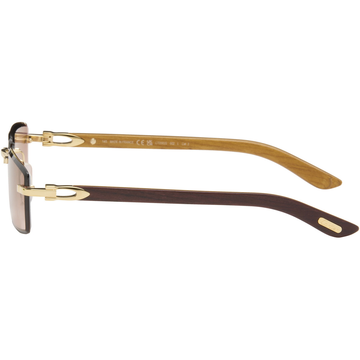 Cartier Gold & Brown 'Elongated C de Cartier' Sunglasses