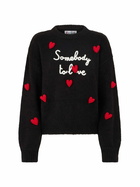 MC2 Saint Barth Woman Boxy Shape Soft Sweater With Somebody To Love Embroidery And Crochet Hearts Patch