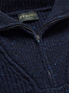 Purdey - Ribbed Donegal Merino Wool Half-Zip Sweater - Blue
