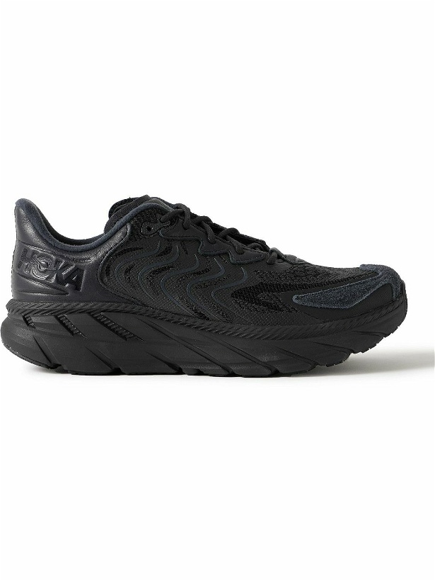 Photo: Hoka One One - Clifton LS Rubber-Trimmed Mesh, Leather and Suede Running Sneakers - Black