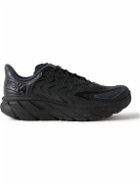 Hoka One One - Clifton LS Rubber-Trimmed Mesh, Leather and Suede Running Sneakers - Black
