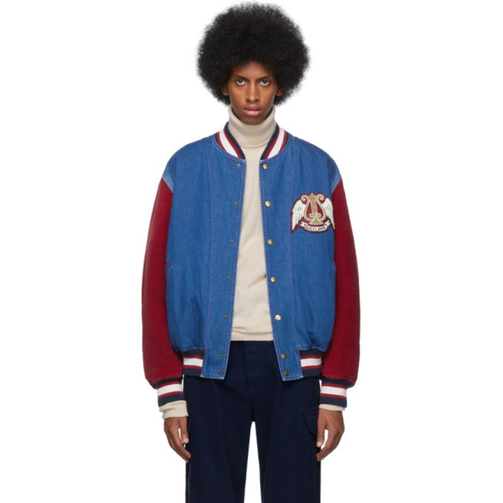 Photo: Gucci Blue and Red Denim Bomber Jacket