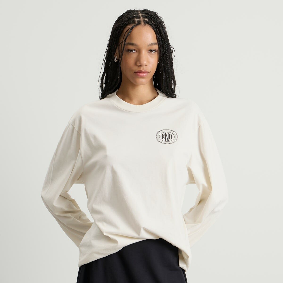 END. Leisure Long Sleeve T-Shirt in Smoke White