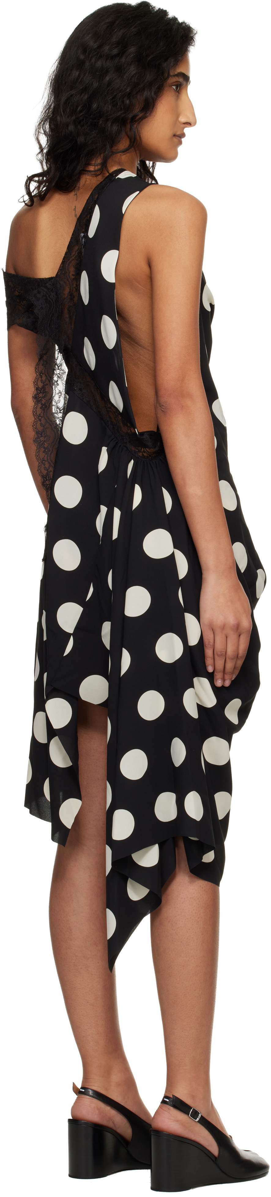 Junya Watanabe Black & Off-White Printed Lace Minidress