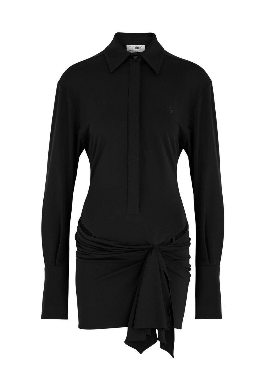 The Attico Draped Stretch-jersey Mini Shirt Dress Black The