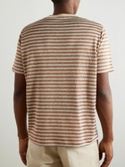 Loro Piana - Elvo Striped Silk and Linen-Blend T-Shirt - Brown