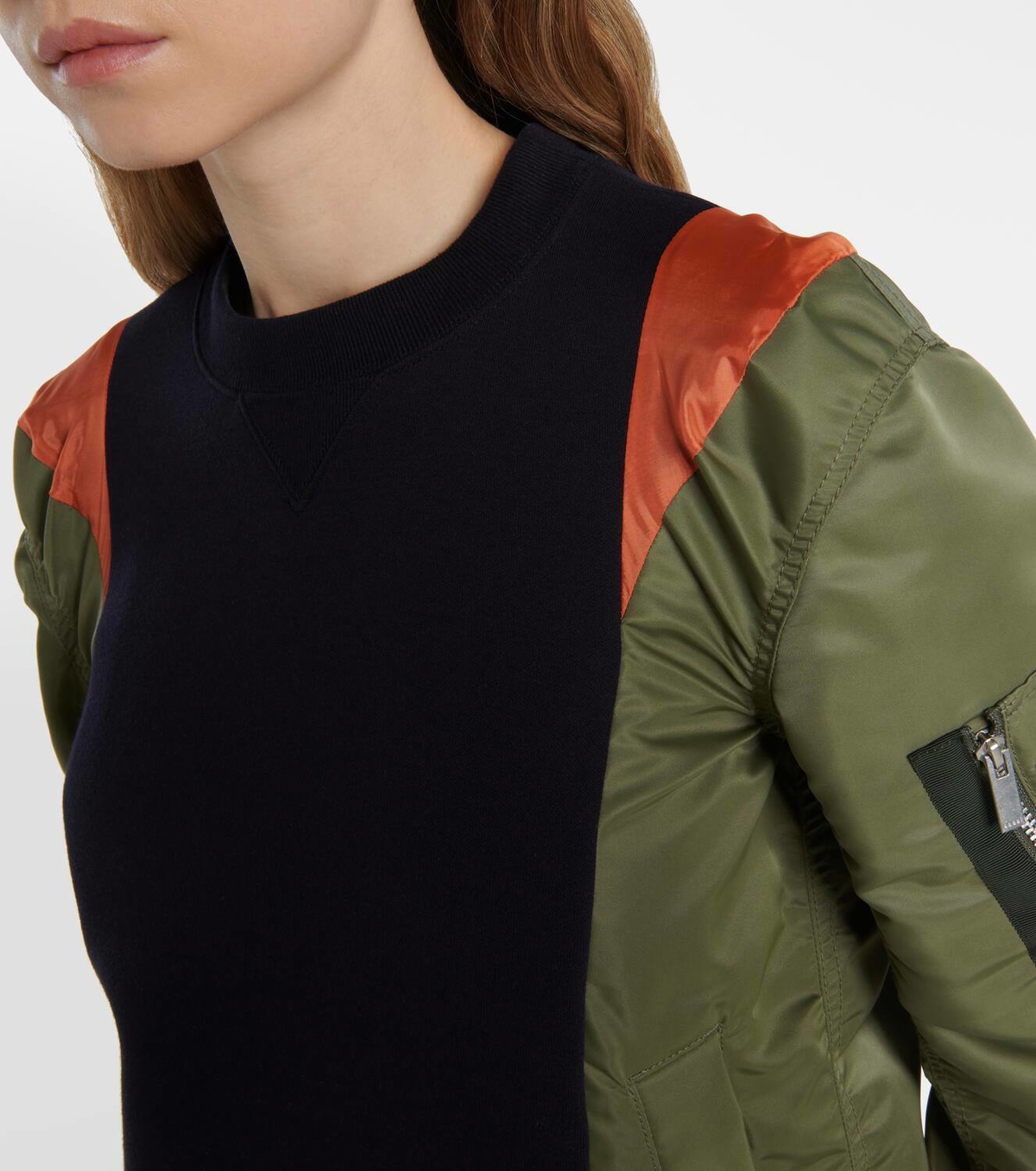 Sacai Paneled jersey and twill sweatshirt
