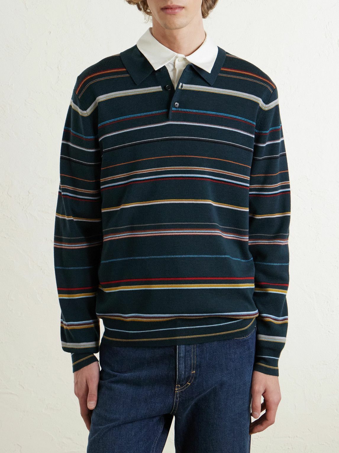 Paul Smith - Striped Merino Wool Polo Sweater - Green