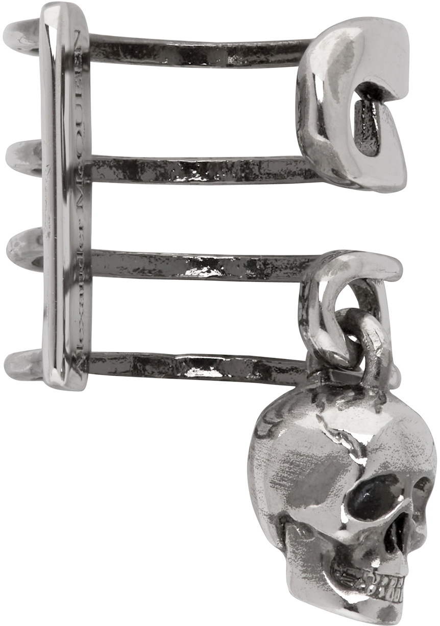 Alexander McQueen Silver Skull Safety Pin Ear Cuff Alexander McQueen