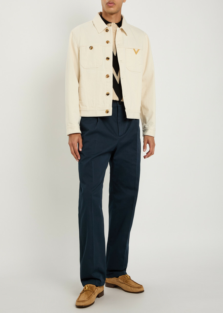 Valentino Garavani Logo-embroidered Twill Chino Trousers Navy