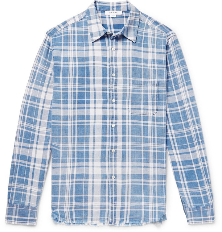 Photo: FRAME - Distressed Checked Cotton-Flannel Shirt - Blue