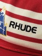 Rhude - Mont Logo-Embroidered Striped Knitted and Cotton-Twill Trucker Hat