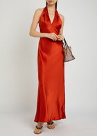 Reformation Daniela Halterneck Silk Dress Red