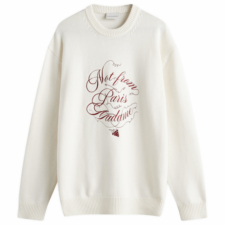 Photo: Drôle de Monsieur Men's Not From Paris Madame Caligraphy Crew Knit in Cream