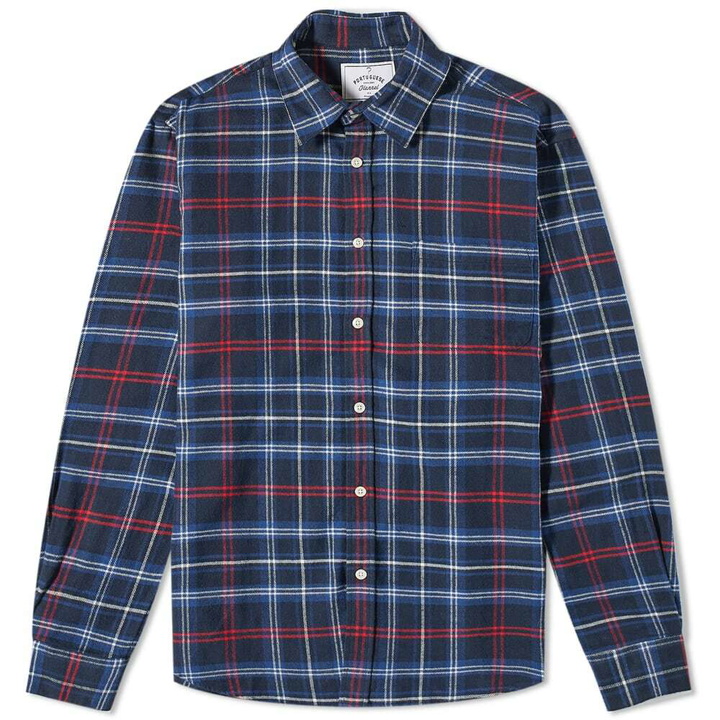 Photo: Portuguese Flannel Men's Pop Up Flannel Check Shirt in Navy/Red/White