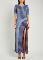Rabanne Patterned Fine-knit Midi Dress Blue