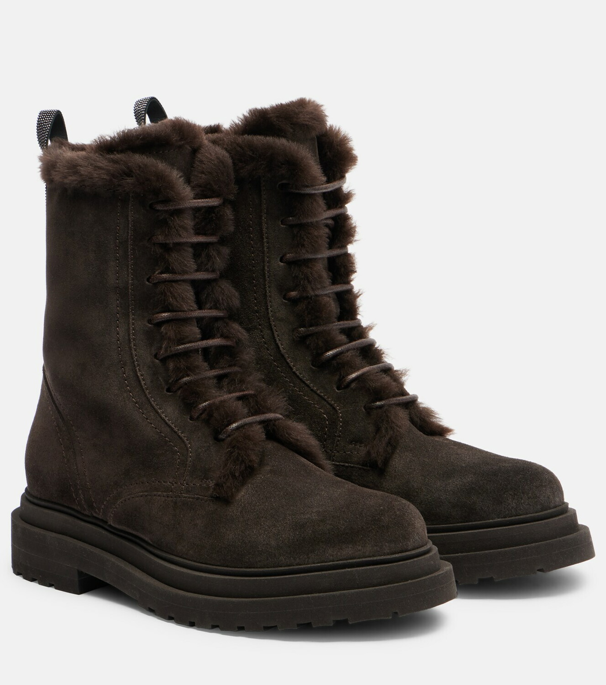 Brunello Cucinelli Monili shearling-trimmed suede lace-up boots