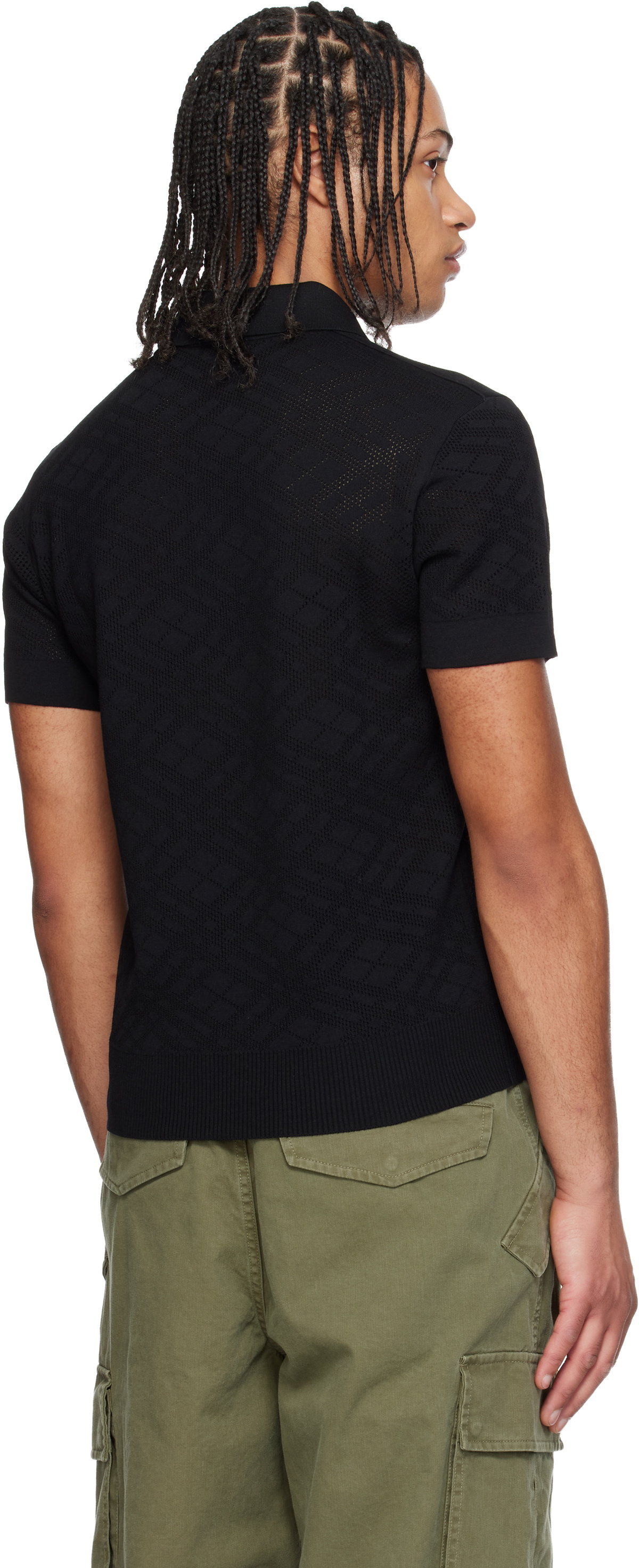 Burberry Black Check Wool Polo