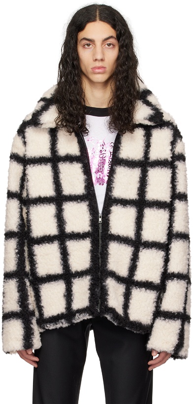 Photo: Anna Sui SSENSE Exclusive White & Black Windowpane Faux-Fur Jacket