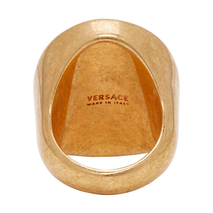 Versace Gold and Red Crystal Greek Key Ring Versace