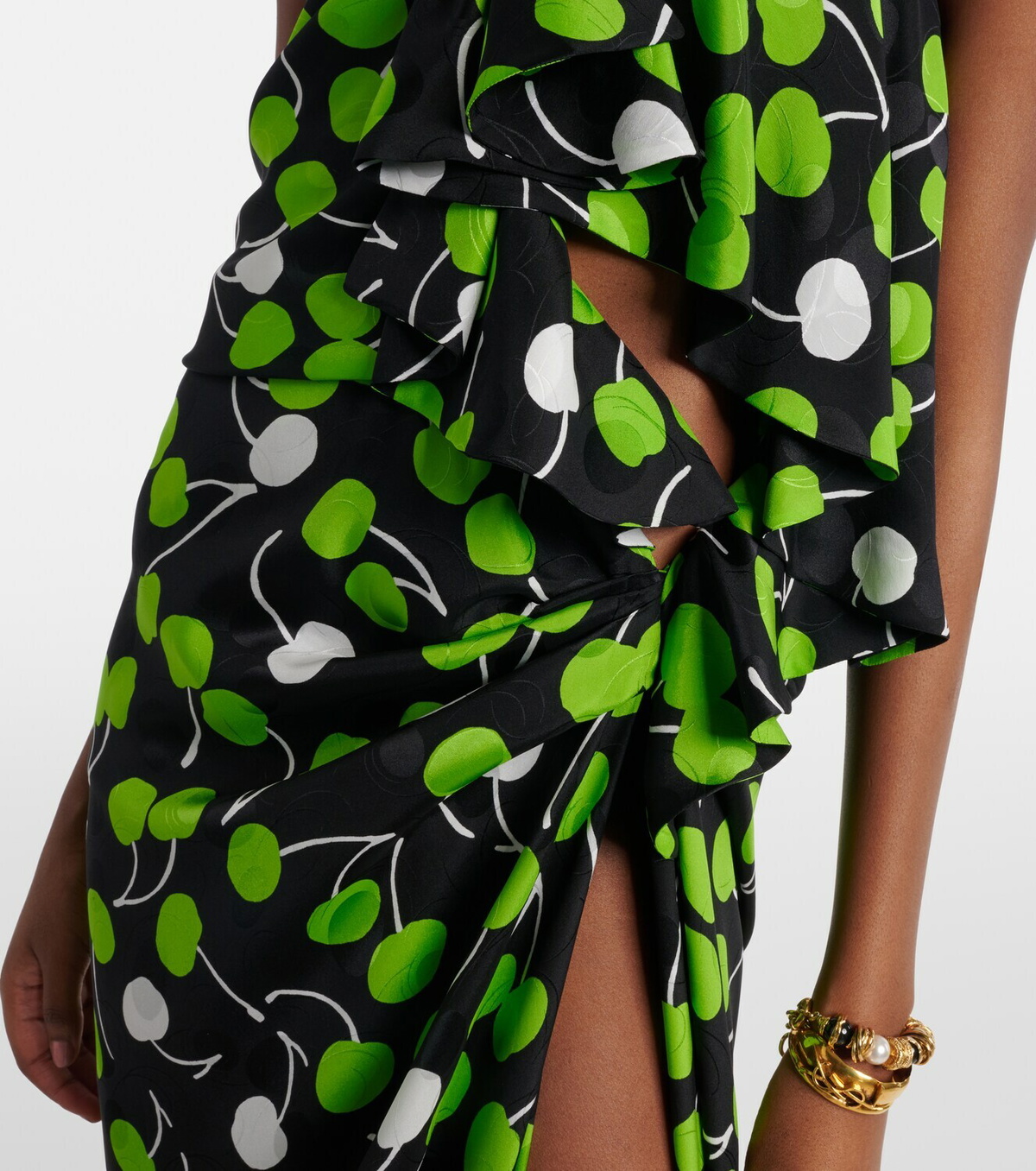 Saint Laurent Ruched printed silk gown