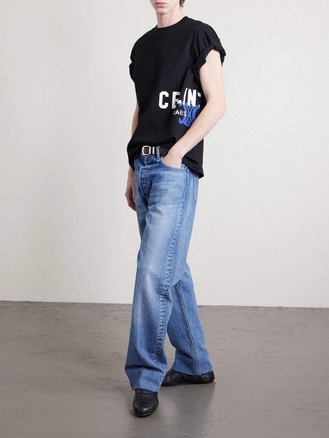 CELINE - Logo-Print Cotton-Jersey T-Shirt - Black