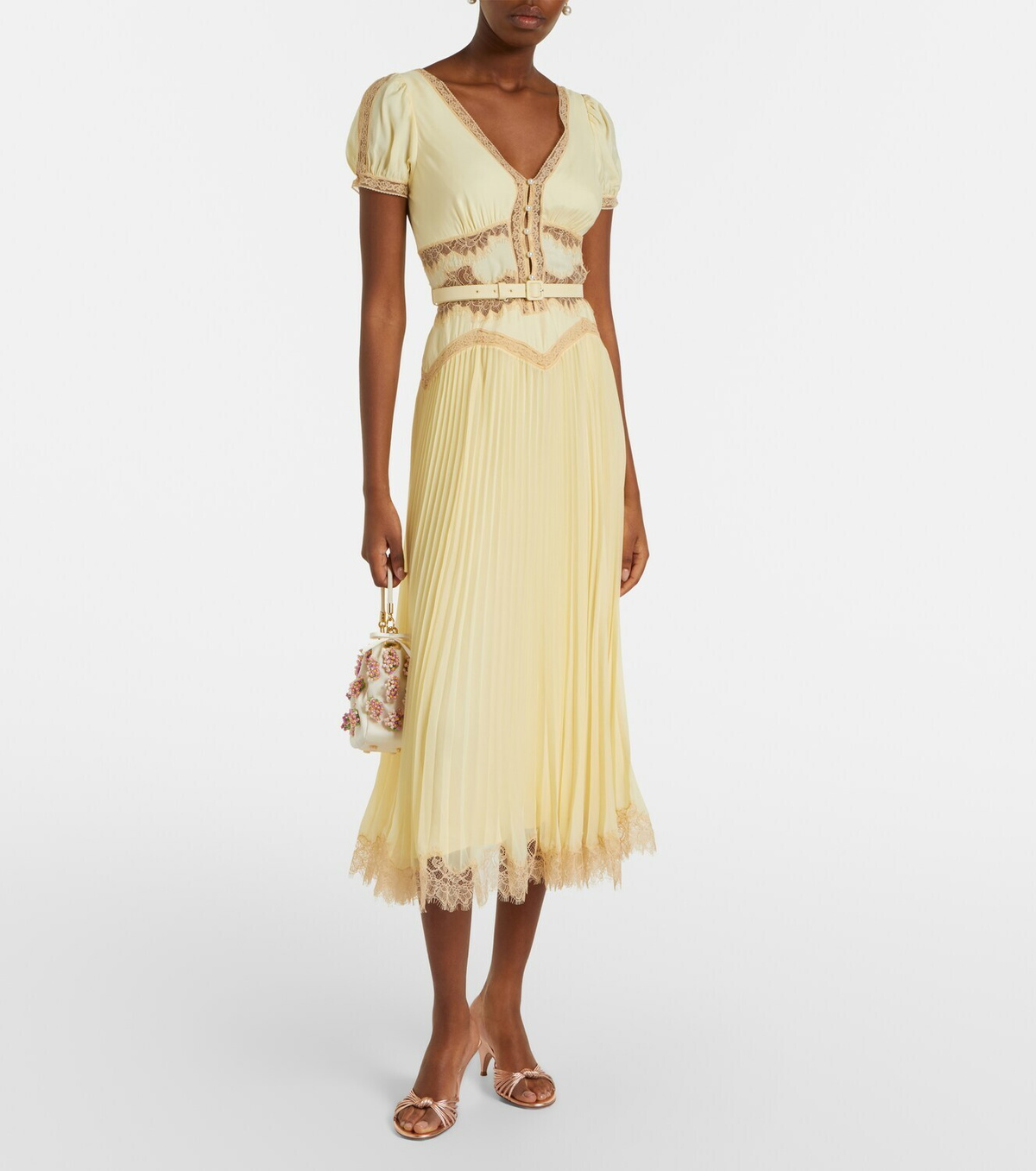 Self-Portrait Lace-trimmed pleated midi dress